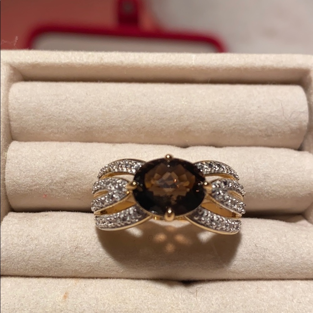 Genuine Smokey Quartz Oval East/West setting Ring